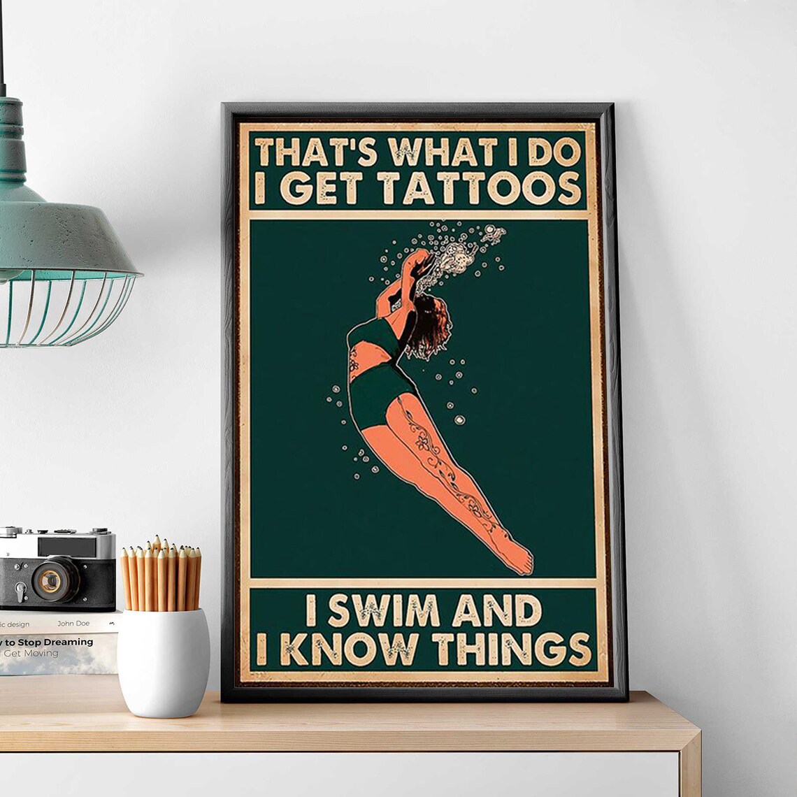 Swimming Girl Vintage Tattoo Wall Art Poster Print - Image 2