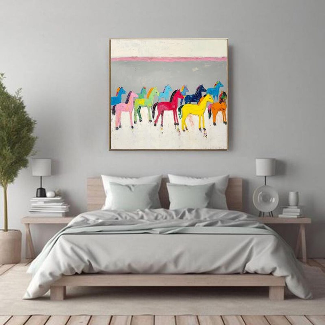 Colorful Horse Herd Rainbow Ponies Modern Animal Art Painting Poster - Image 2