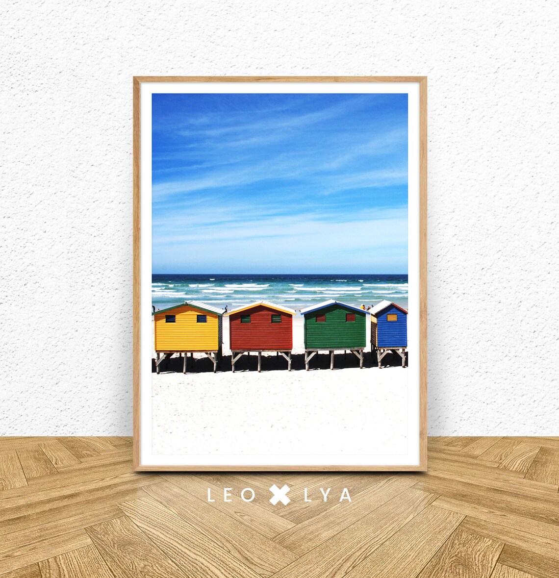 Colorful Beach Huts White Sand Blue Ocean Summer Photo Poster