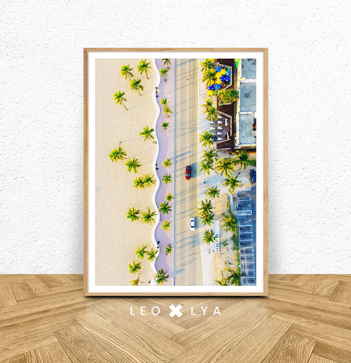 Aerial Beach Road Palm Trees Drone View Coastal Photography Poster