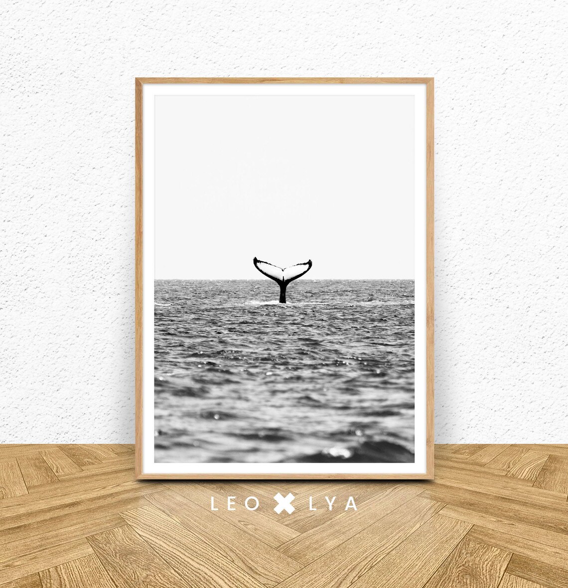Black And White Ocean Beach Whale Tail Art Print