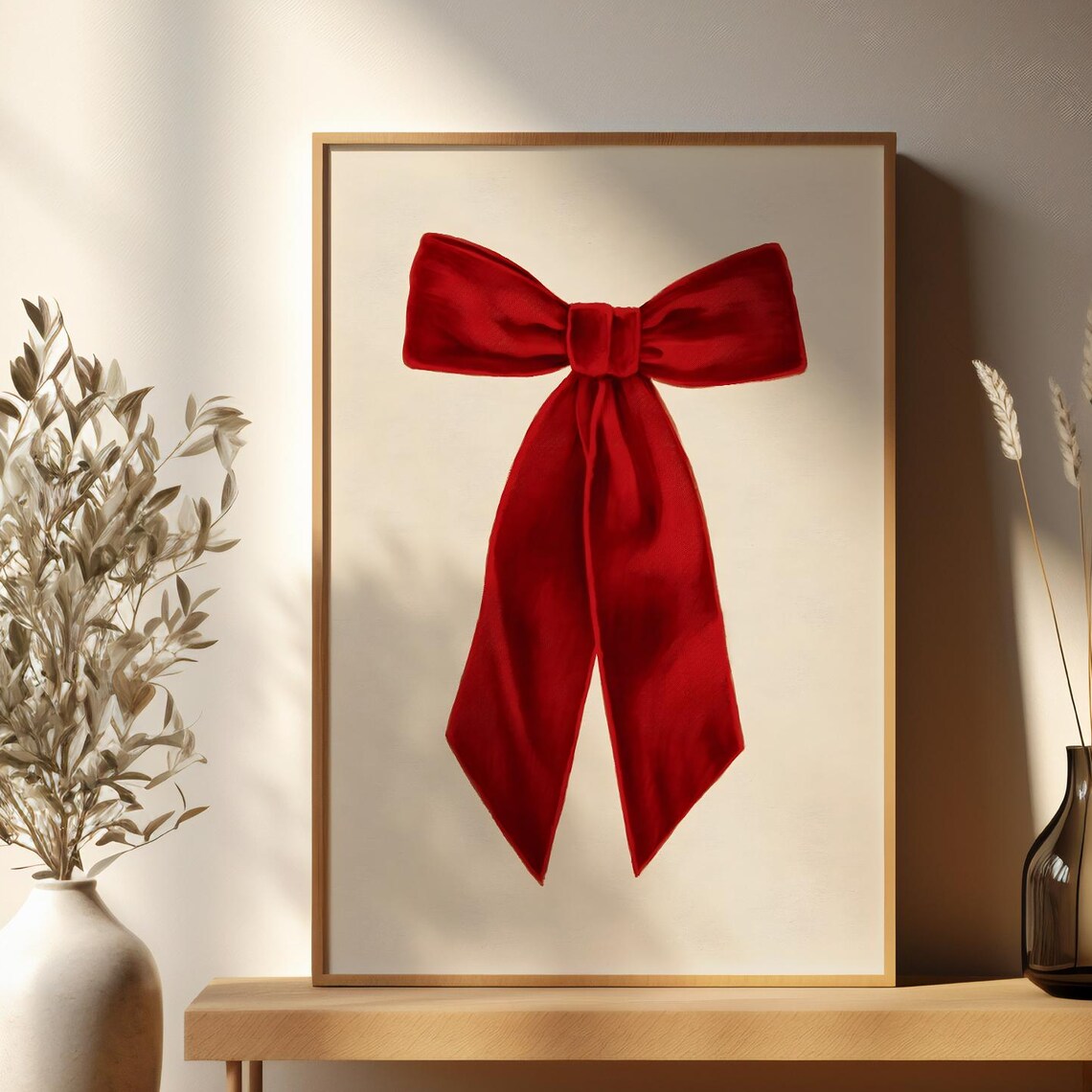 Red Velvet Bow Holiday Ribbon Minimalist Festive Coquette Style Poster