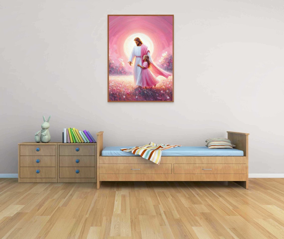 Afternoon Walk Christian Painting Jesus Walking With Girl Jesus Painting Lds Art Bible Painting Jesus With Children Jesus Png - Image 7