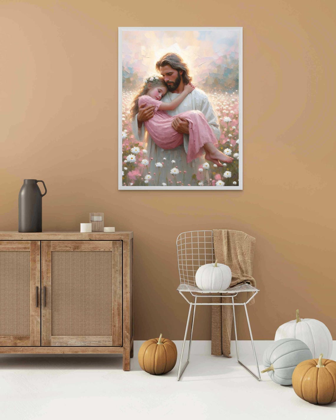 Saved By Him Christian Wall Art Jesus With Girl Art Jesus Picture Lds Art Bible Prints Christ With Kids Jesus Painting Christian Art