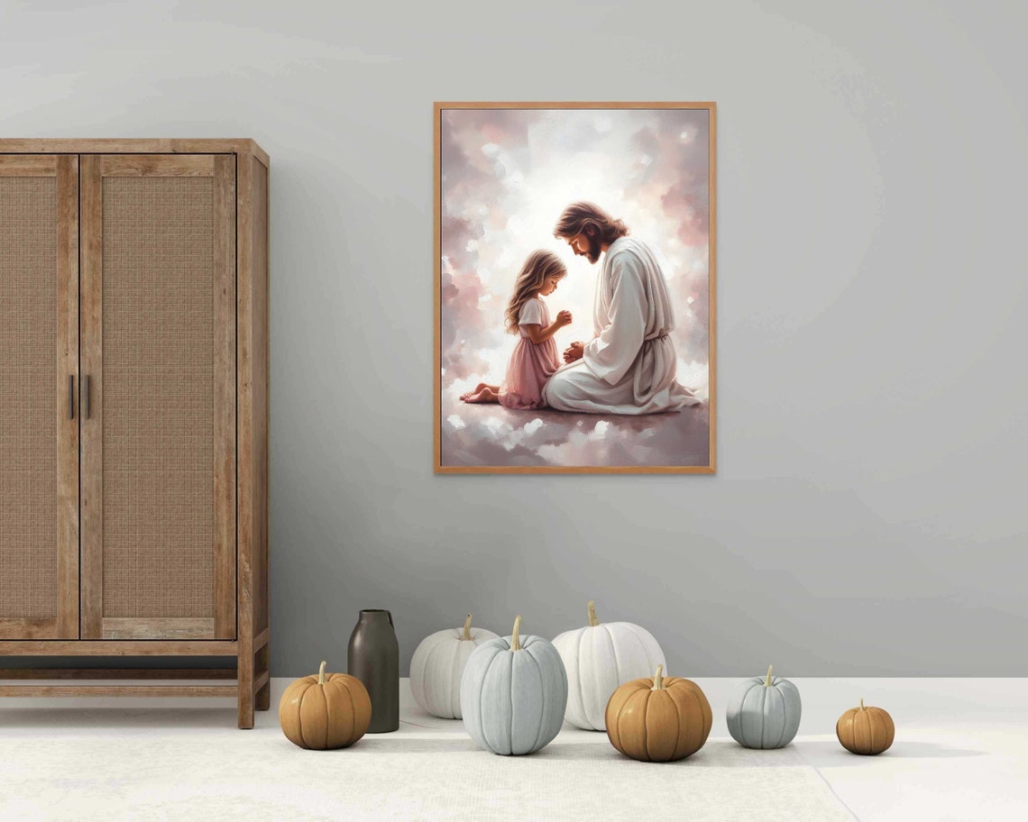 Innocent Faith Jesus Praying With Little Girl Christian Art Picture Of Jesus Jesus Painting Christian Wall Art Lds Bible Art - Image 2