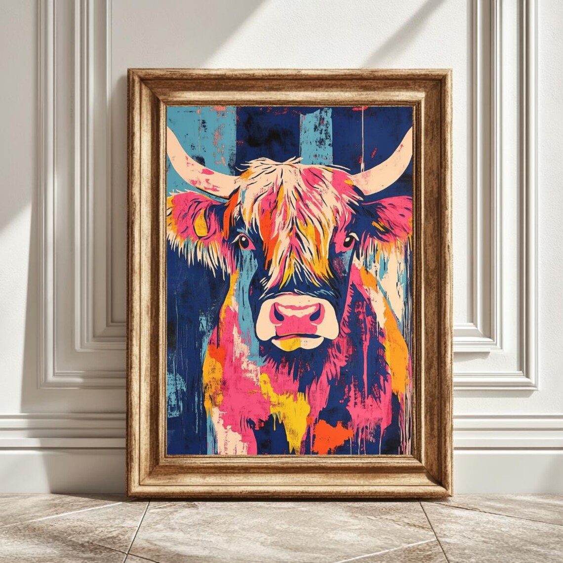 Matisse Inspired Highland Cow, Funky Retro Art Print
