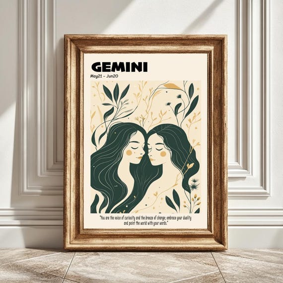 Gemini Astrology Art Print, Horoscope Decor