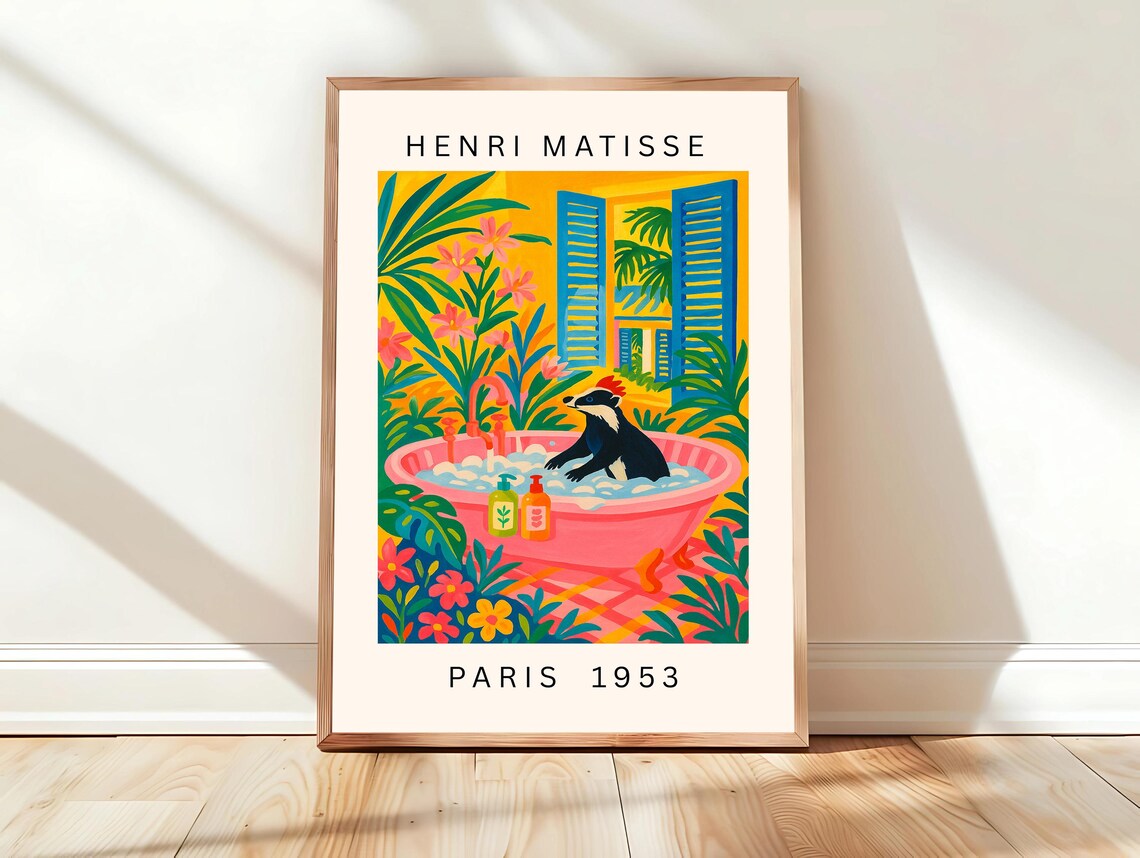 Skunk In Pink Bathtub Bubbles Tropical Flowers Matisse Paris 1953 Poster