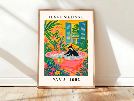 Skunk In Bathtub Art Print Dopamine Bathroom Decor Matisse Pink Tropical Wall Funny Animal