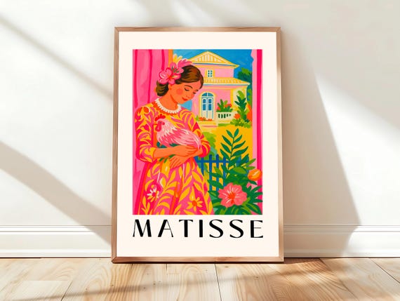 Woman Holding A Chicken Matisse Print Cowgirl Art Dopamine Decor Bird Lover Gift