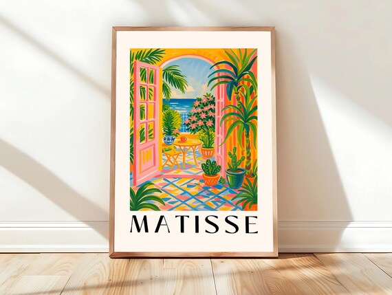 French Doors Opening to Ocean Terrace Matisse Style Tropical Poster