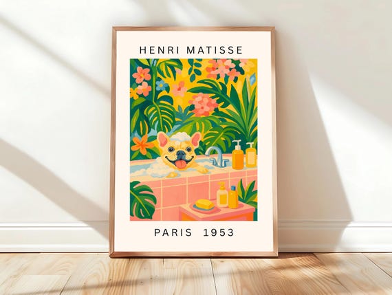 French Bulldog Wall Art Funny Bathroom Decor Henri Matisse Dog Print Mid Century Dopamine Maximalist Poster