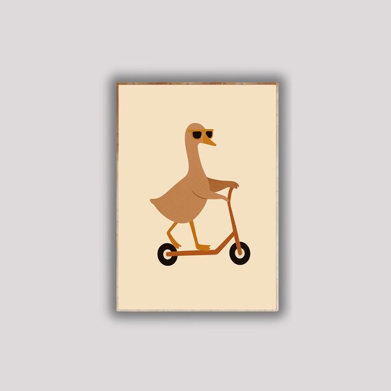 Goose On Scooter Poster Funny Animal Wall Art Quirky Print Whimsical Decor For Lovers Unique Pet Gift