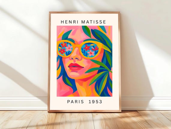 Woman In Sunglasses Summer Tropical Poster Pink Matisse Fauvism Art Mid Century Print Maximalist Wall
