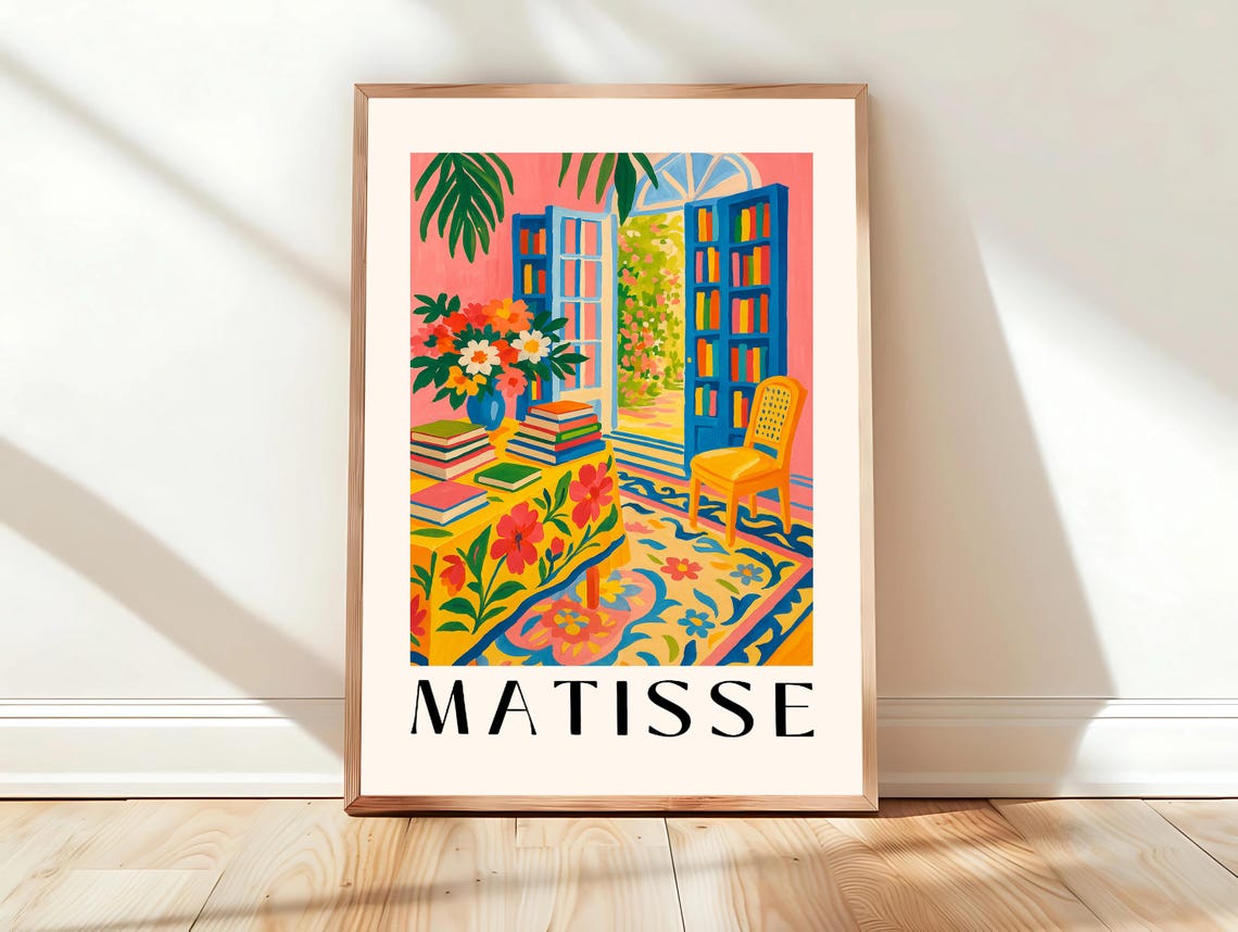 Matisse Inspired Library Reading Room Books Floral Interior Poster