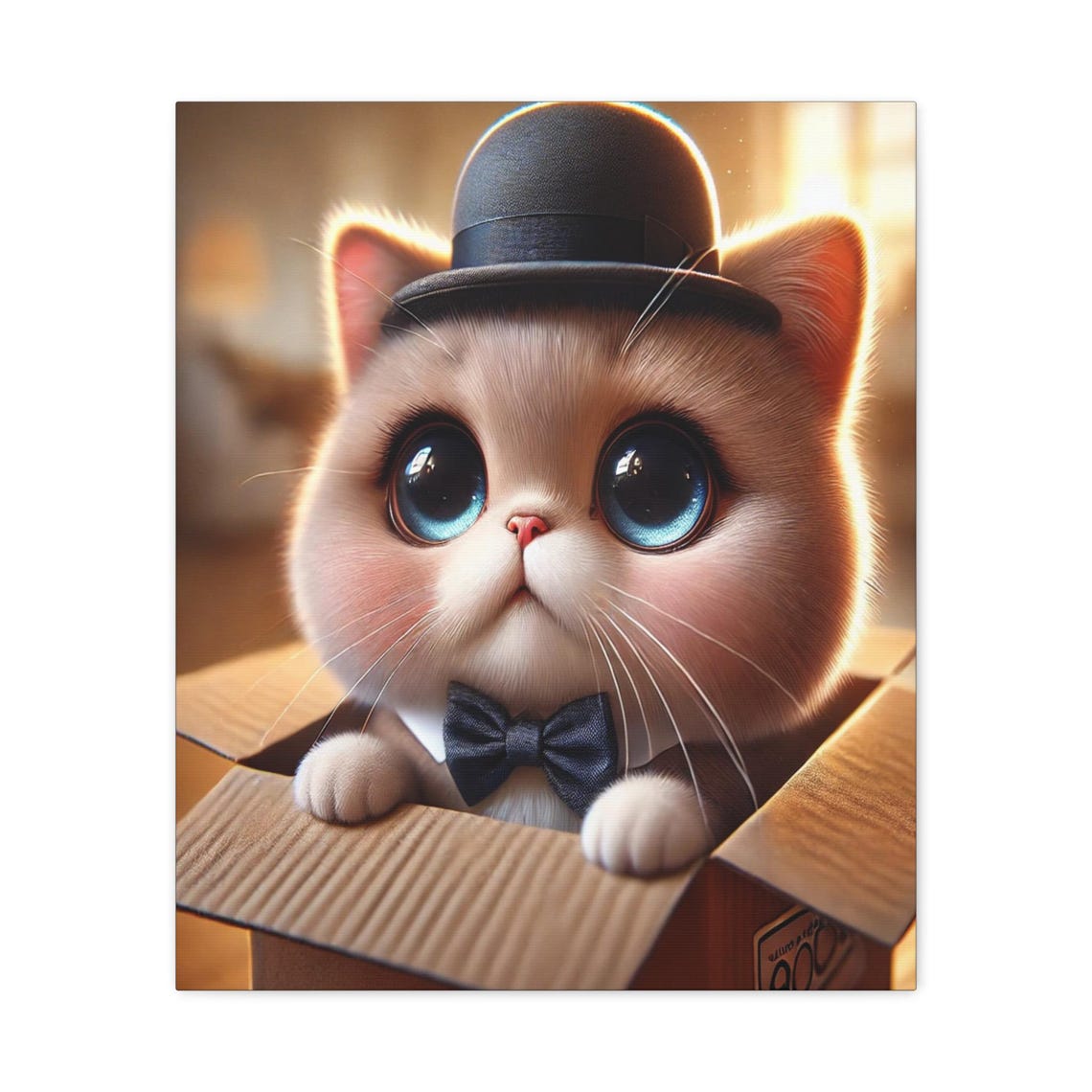 Proper Kitten Bowler Hat Bow Tie Cardboard Box Cute Kids Poster