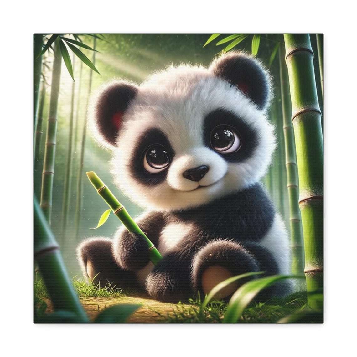 Cute Baby Panda Cub In Bamboo Forest Holding Shoot Kids Poster - Image 2