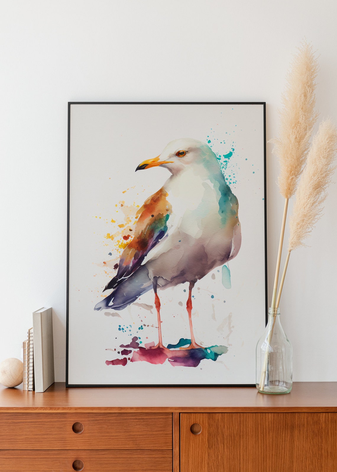 White Seagull Standing Coastal Ocean Seabird Watercolor Print - Image 3