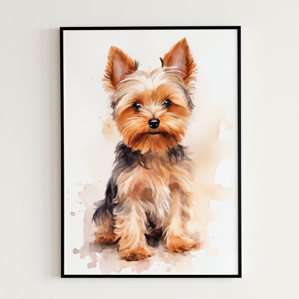 Yorkshire Terrier Puppy Watercolor Cute Small Dog Portrait Wall Art