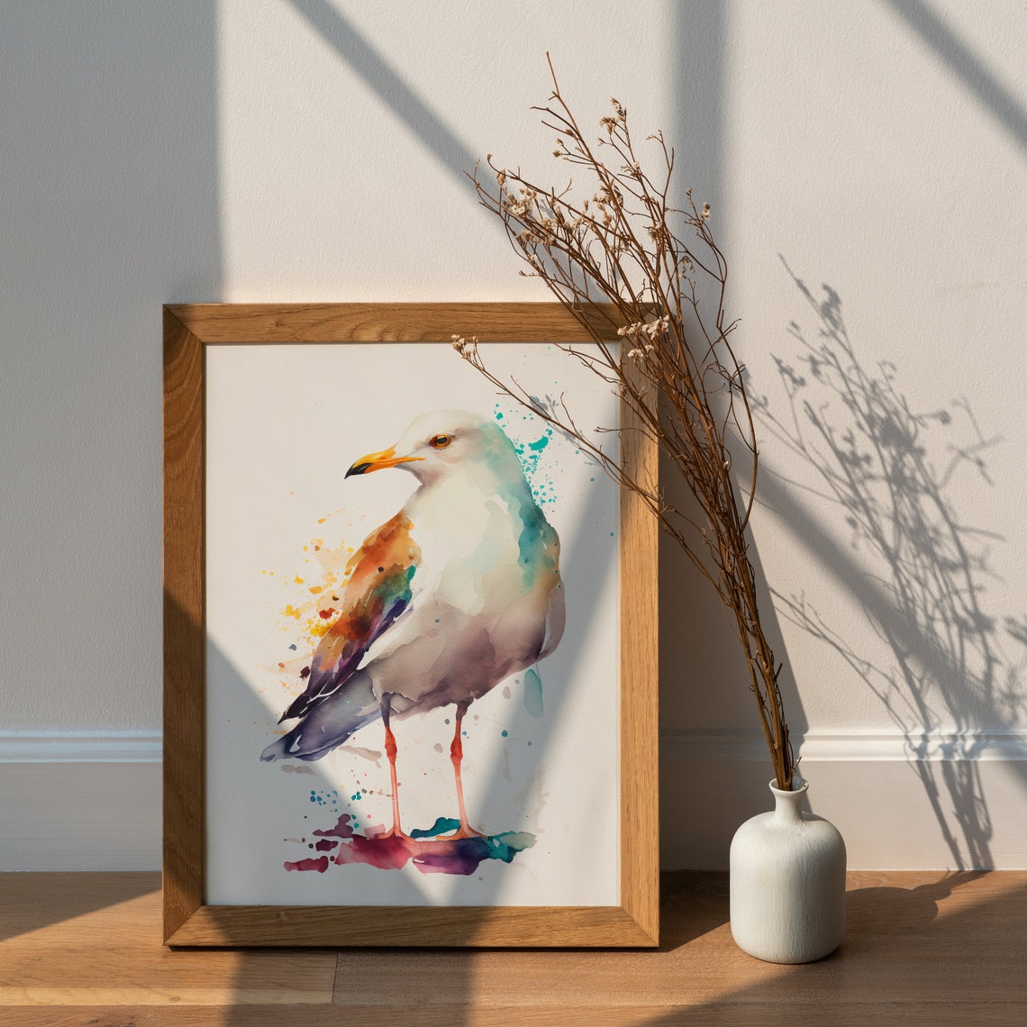 White Seagull Standing Coastal Ocean Seabird Watercolor Print - Image 2