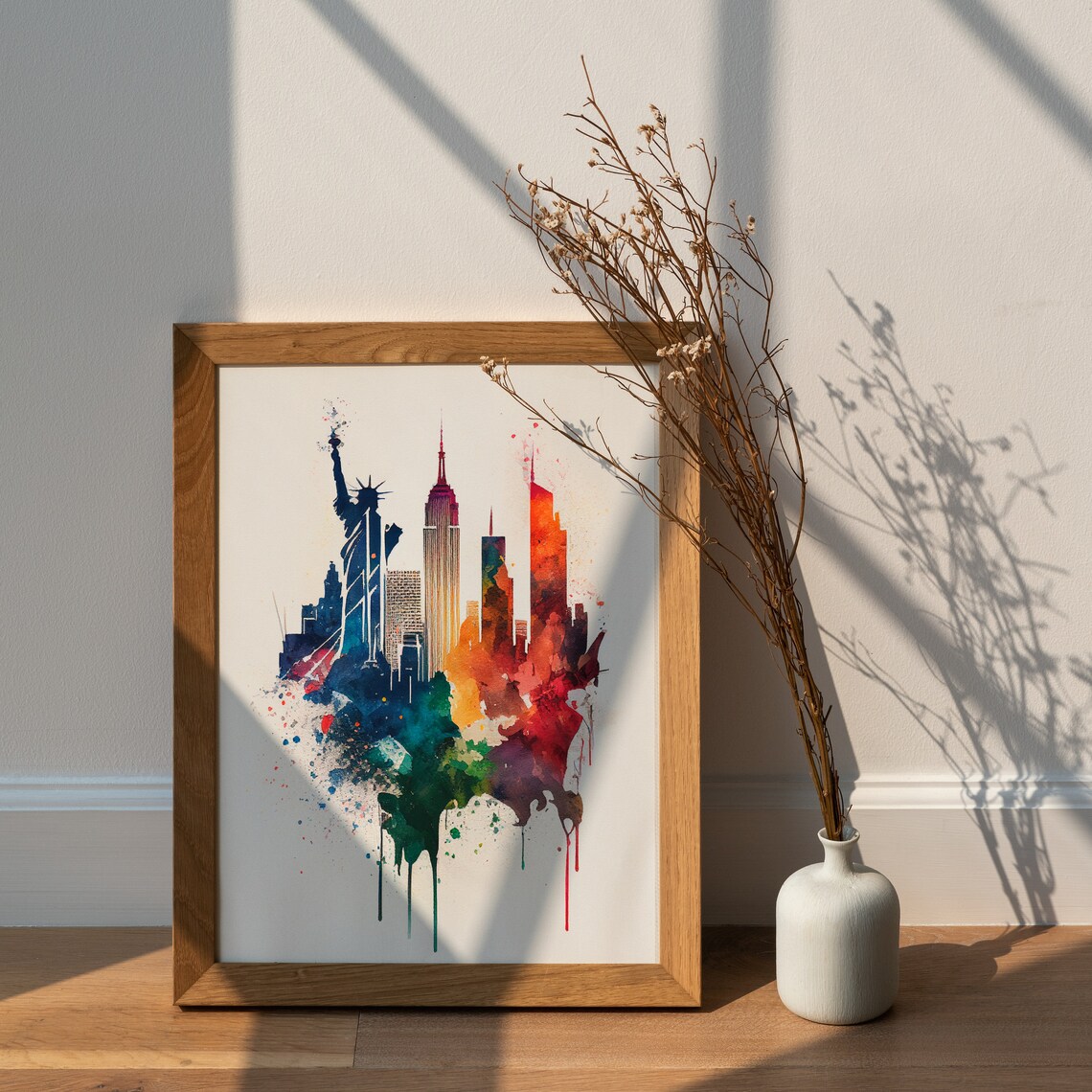 New York City Skyline Statue of Liberty Watercolor Travel Poster - Image 2