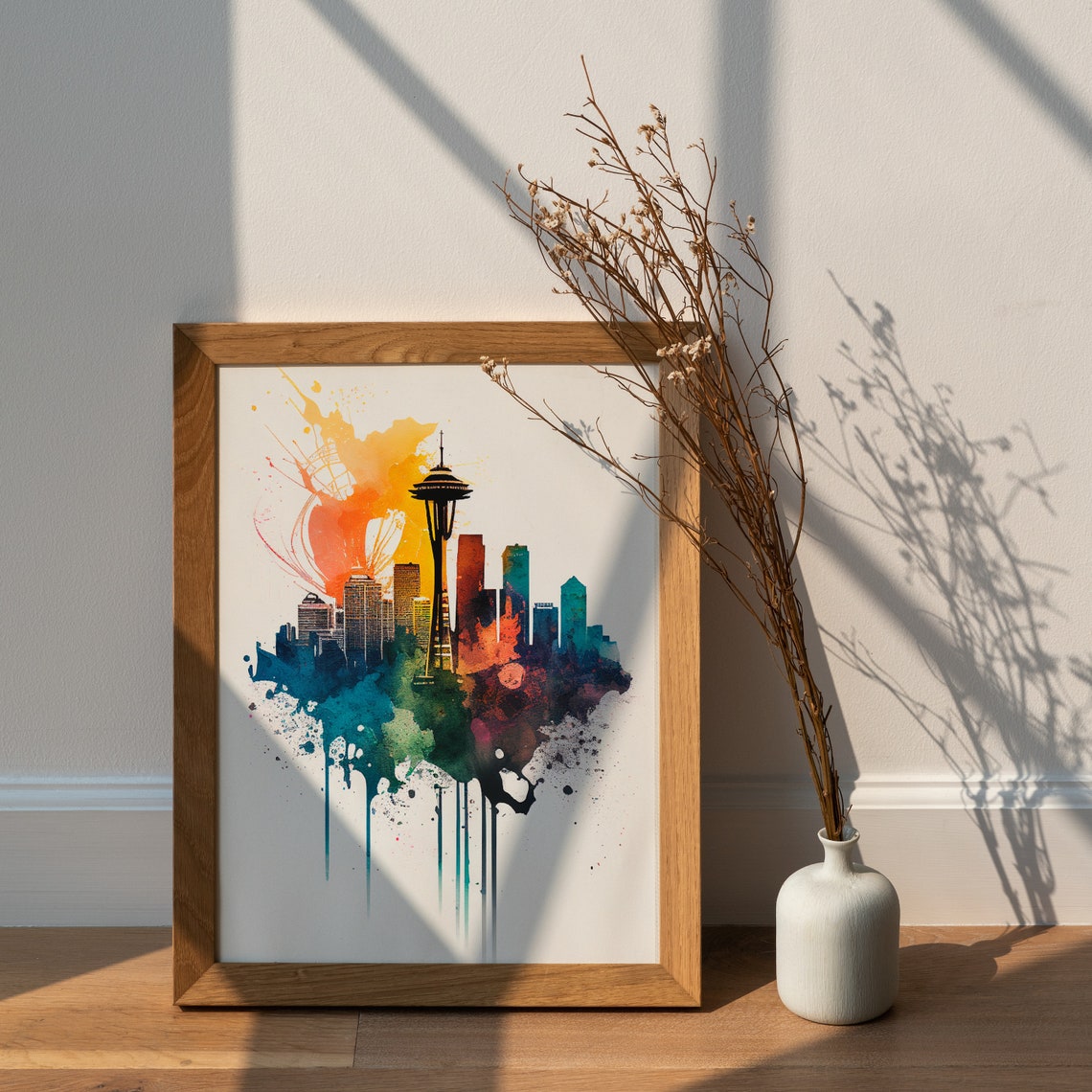 Seattle Skyline Watercolor Painting Space Needle Travel Art Poster - Image 2