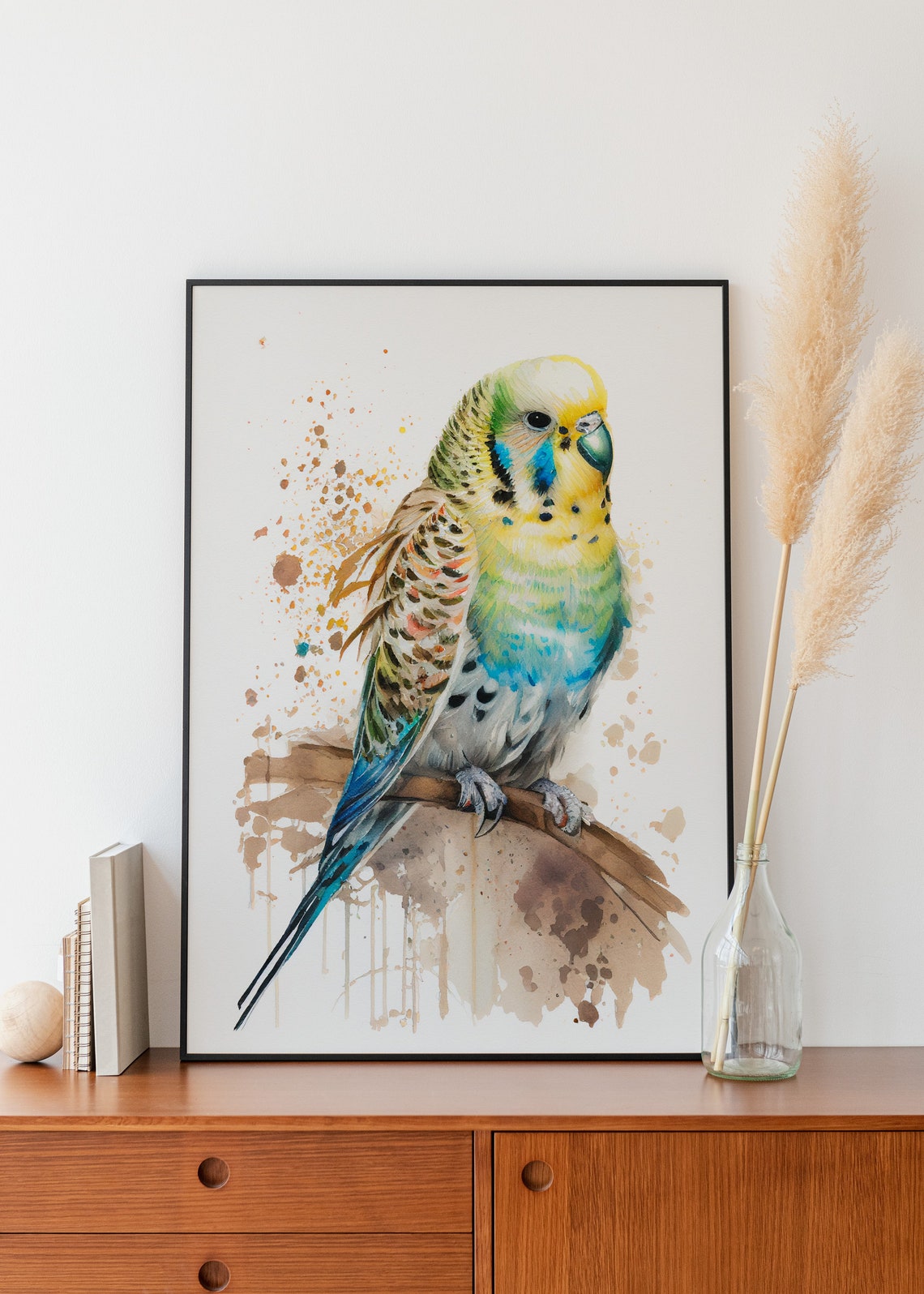 Budgerigar Parakeet Watercolor Painting Bird Splash Art Poster