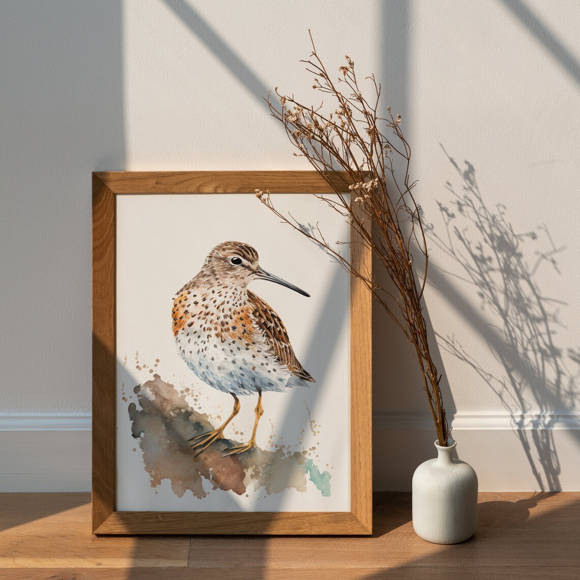 Speckled Sandpiper Shorebird Wading Watercolor Bird Portrait Poster - Image 2