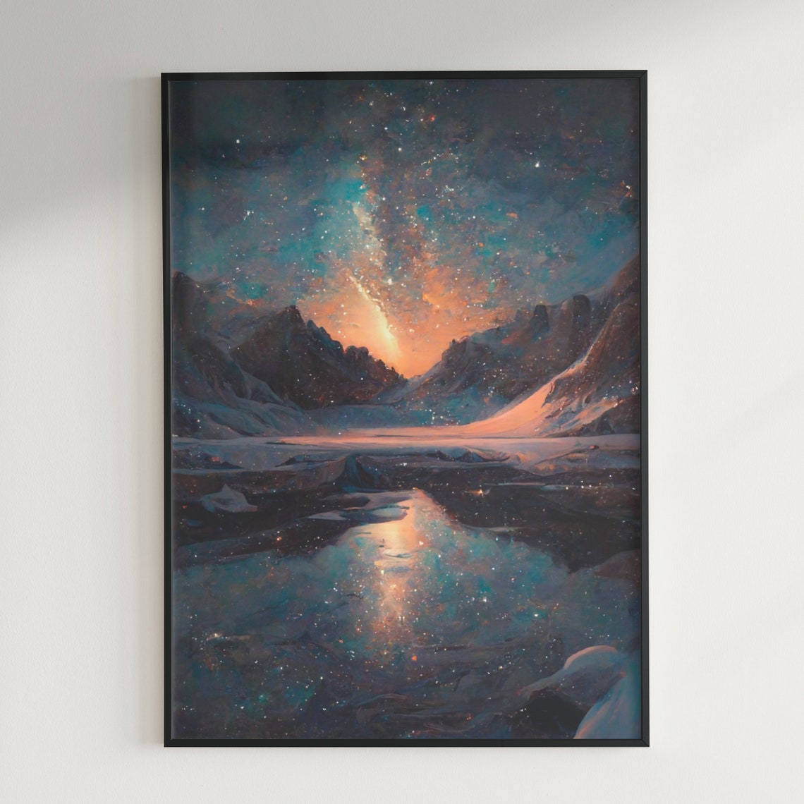 Milky Way Galaxy Glowing Over Snowy Peaks and Still Lake Poster - Image 2
