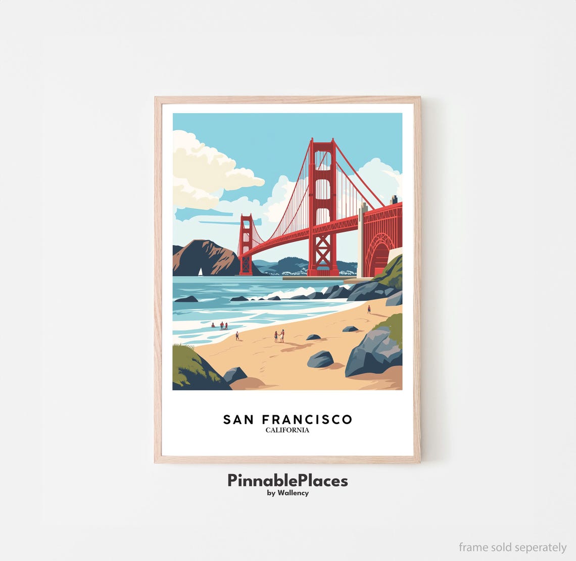 Golden Gate Bridge San Francisco Beach View Colorful Travel Poster