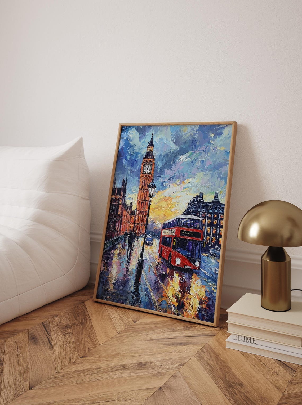 London Big Ben Impressionist Art Print Red Bus Cityscape