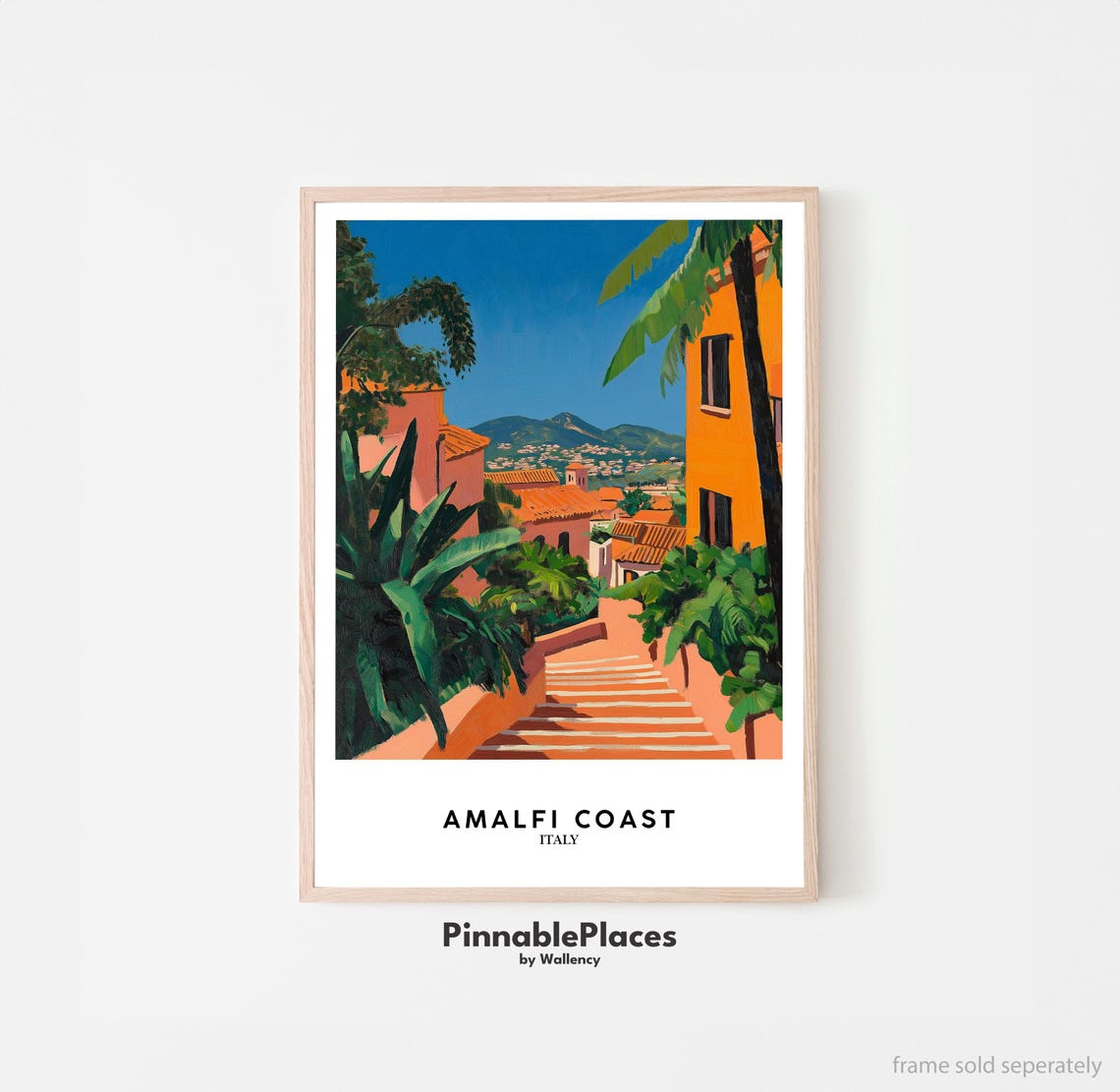 Amalfi Coast Italy Acrylic Painting Terracotta Steps Travel Poster