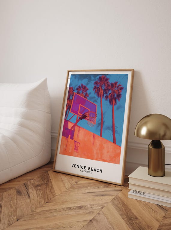 Venice Beach Basketball Court Art Print Minimalist Coastal Decor