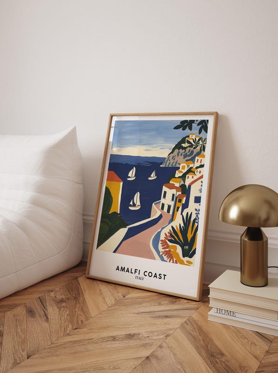 Amalfi Coast Art Print Italy Coastal Wall Matisse Style