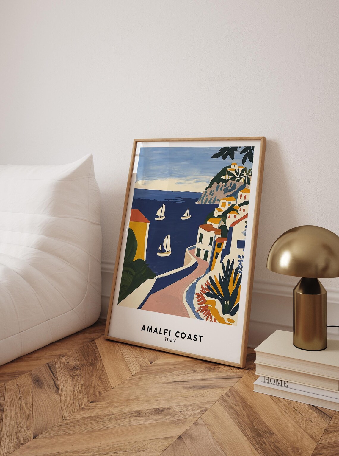 Amalfi Coast Italy Matisse Style Coastal Sailboat Illustration Poster