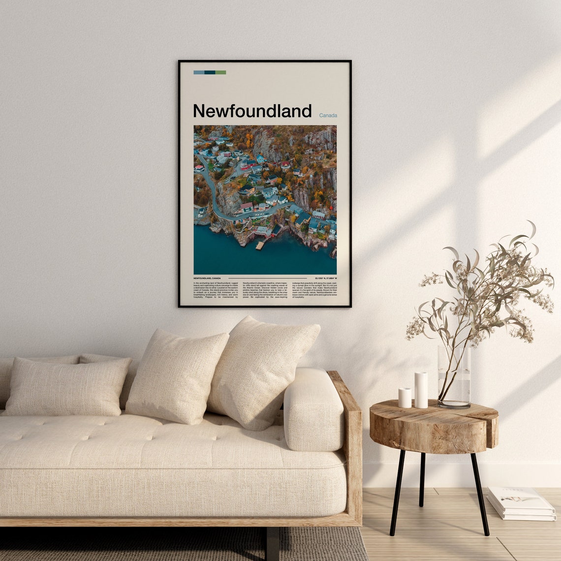 Newfoundland Canada Colorful Cliffside Coastal Village Aerial Poster - Image 2