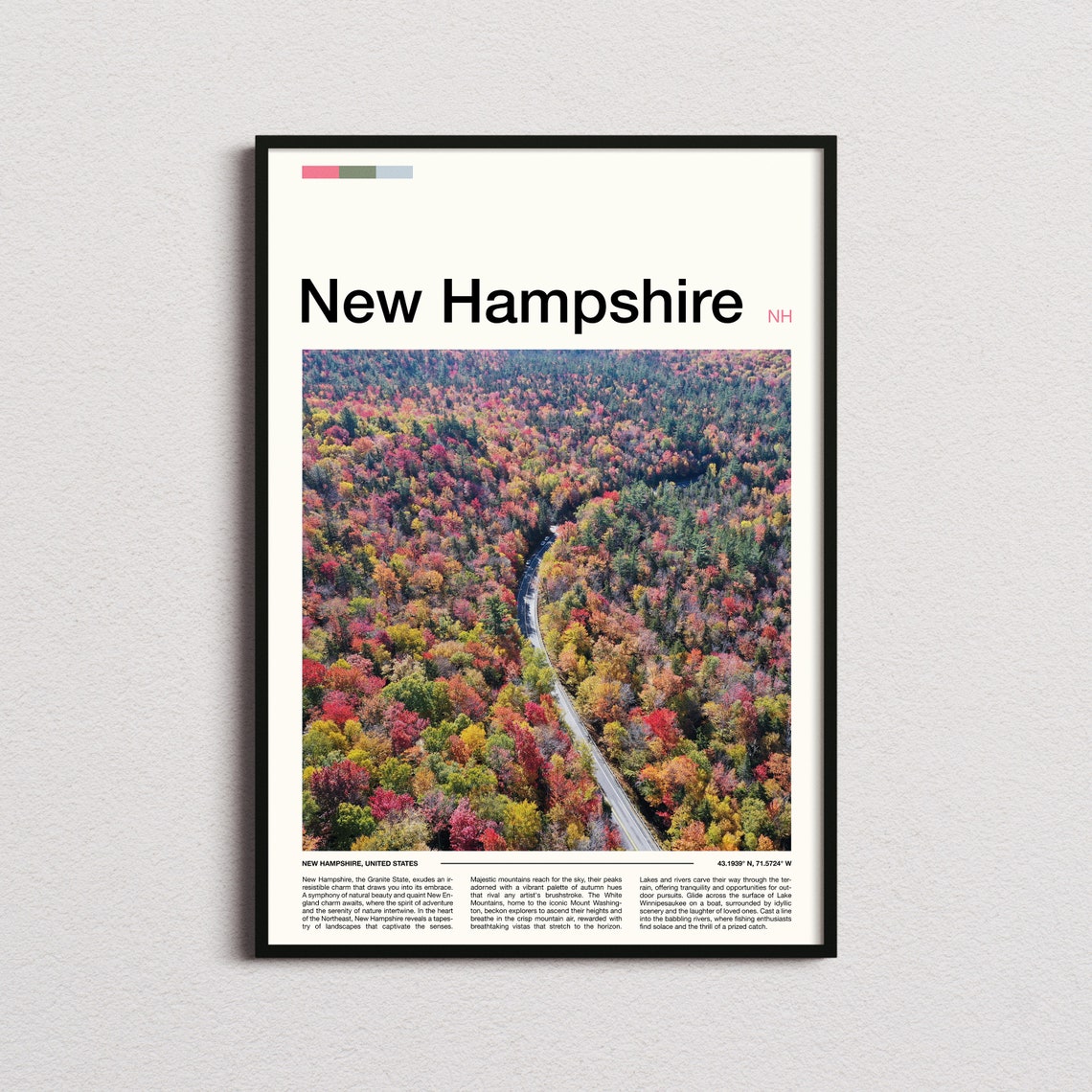 New Hampshire Aerial Autumn Forest Road Foliage View Fall Poster
