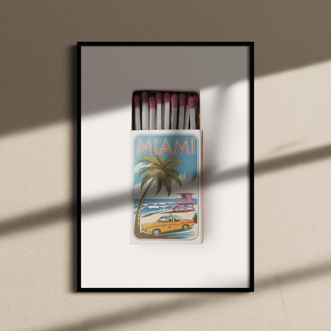 Miami Beach Palm Tree Lifeguard Tower Retro Matchbox Art Poster - Image 2