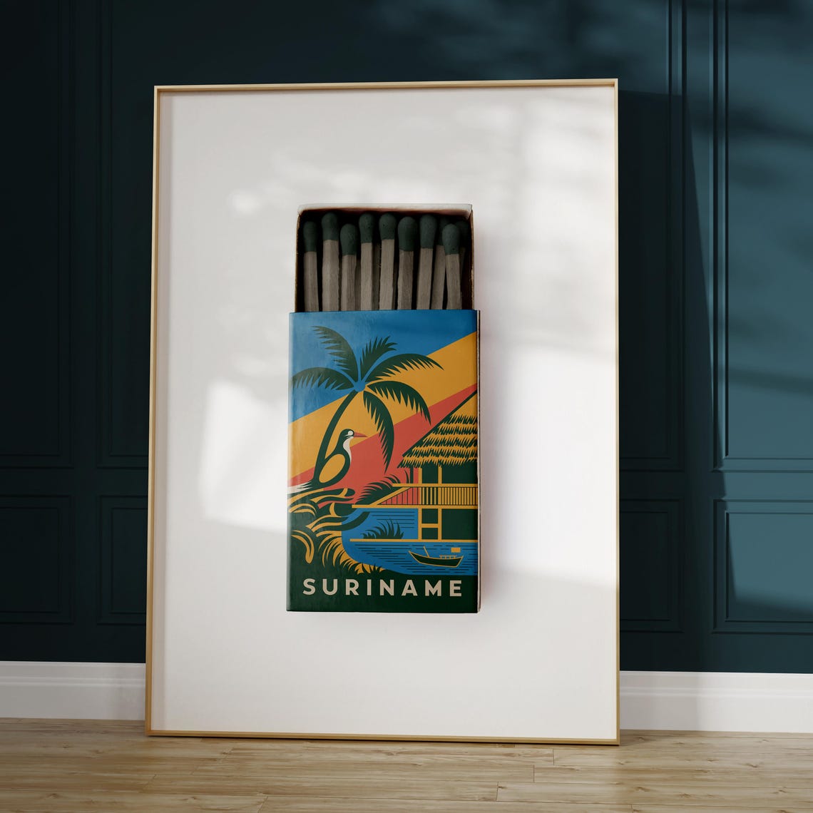 Suriname Matchbox Tropical Palm Hut Vintage Travel Art Poster - Image 5