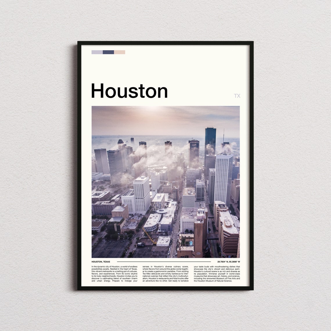 Houston Texas Foggy Downtown Aerial Photo Poster City Skyline