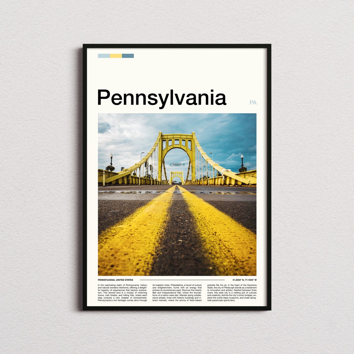 Pennsylvania Pittsburgh Yellow Bridge City Street View Poster