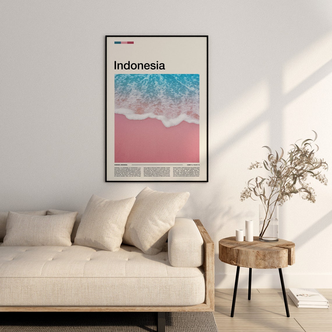 Komodo Indonesia Pink Sand Beach Turquoise Waves Aerial Poster - Image 3