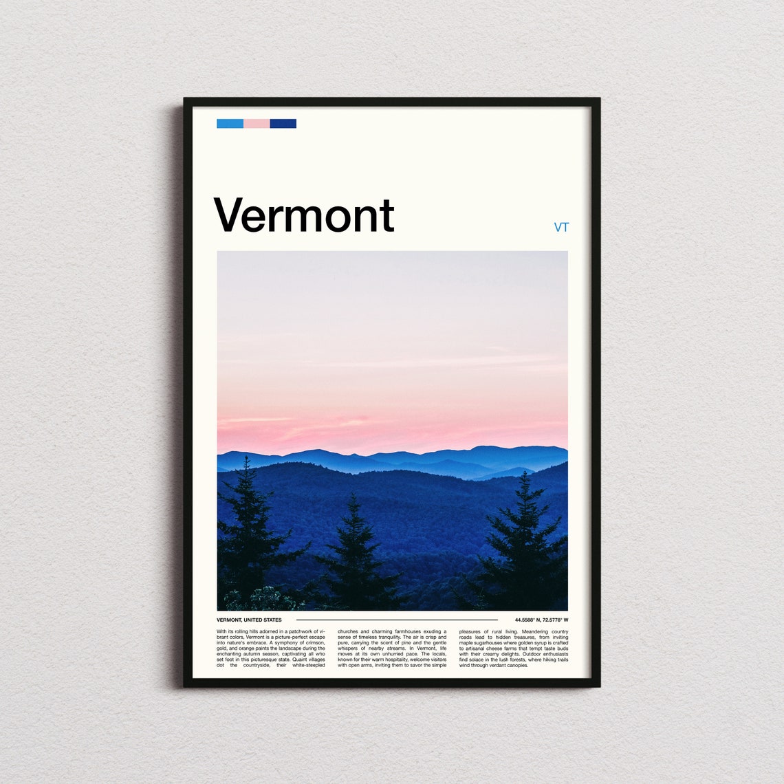 Vermont Mountain Ridge Pink Sunset Wilderness Photography Poster