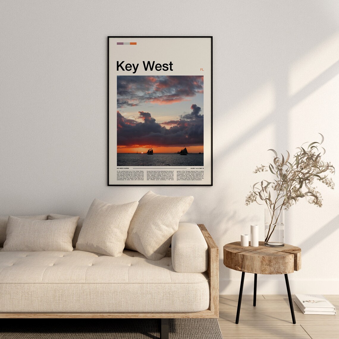Key West Florida Sailboats At Dusk Sunset Ocean Scene Art Poster - Image 3