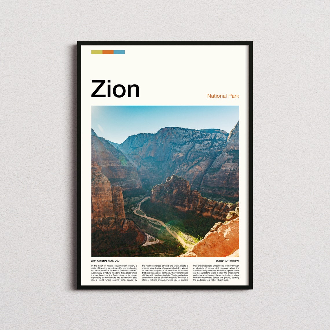 Zion National Park Utah Towering Canyon Cliffs Winding Road Poster