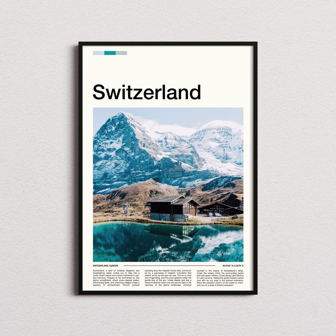 Switzerland Swiss Alps Mountain Lake Chalet Reflection Scenic Poster
