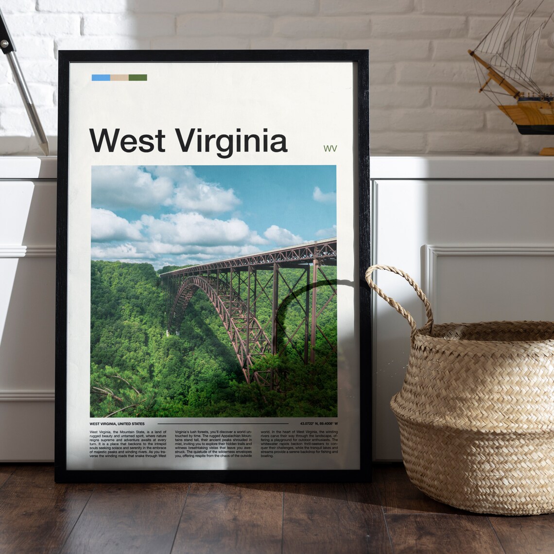 West Virginia Steel Arch Bridge Green Forest Gorge Travel Poster - Image 5