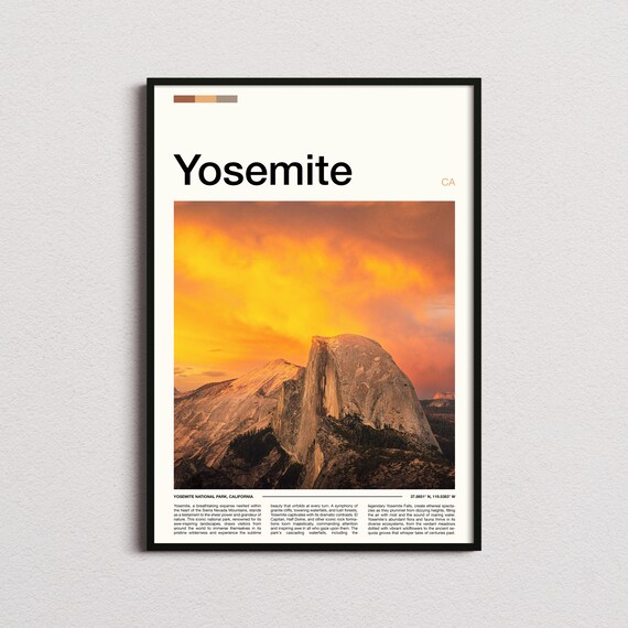 Yosemite California Half Dome Sunset Rock Minimalist Travel Poster