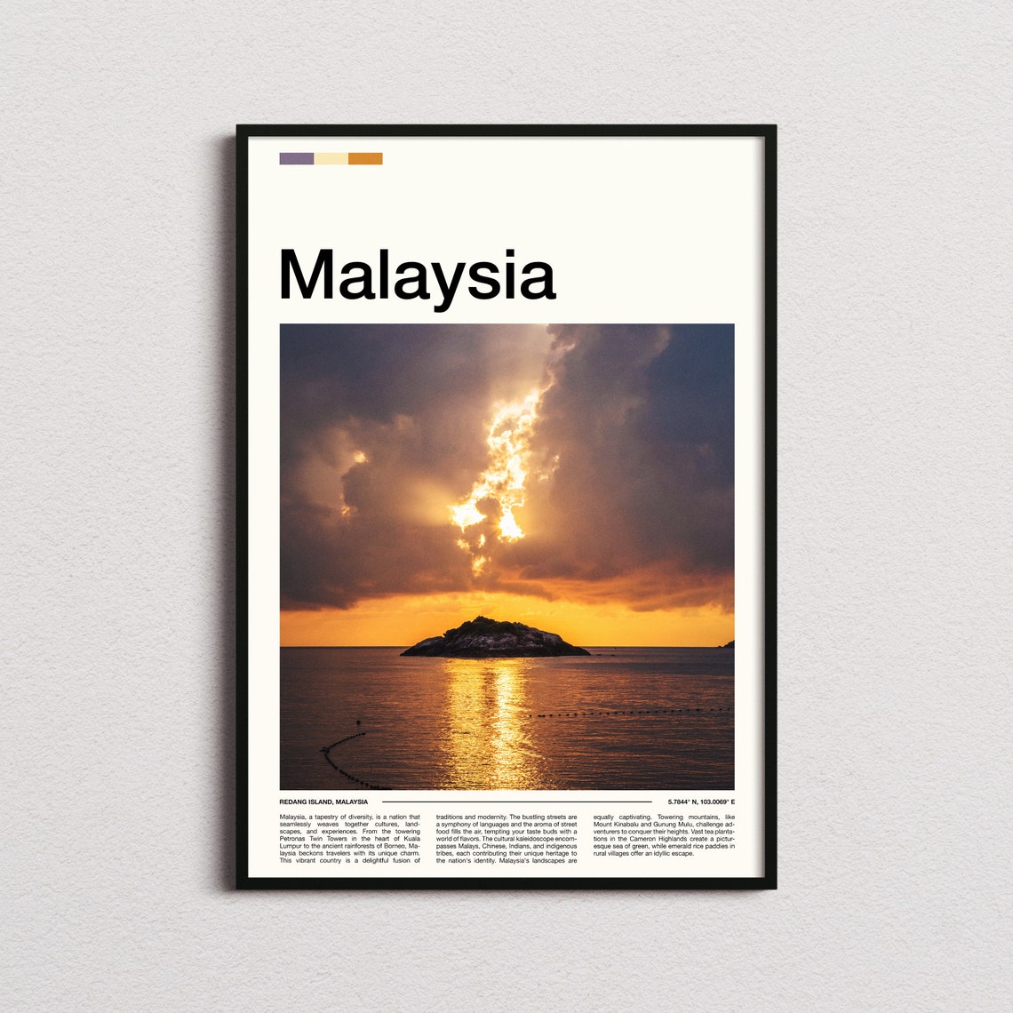 Malaysia Redang Island Sunset Rocky Isle Golden Clouds Poster