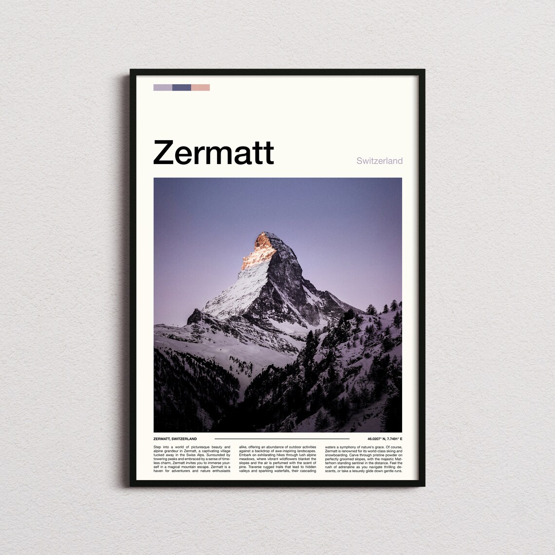 Zermatt Matterhorn at Dusk Snowy Peak Switzerland Travel Poster